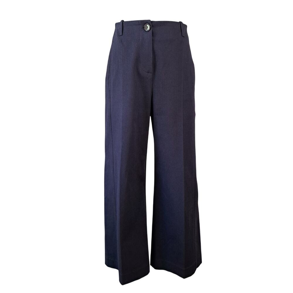 BOSS Hugo Boss Pants 2P Petite Navy Wide Crop Leg High Waist Cotton Trousers